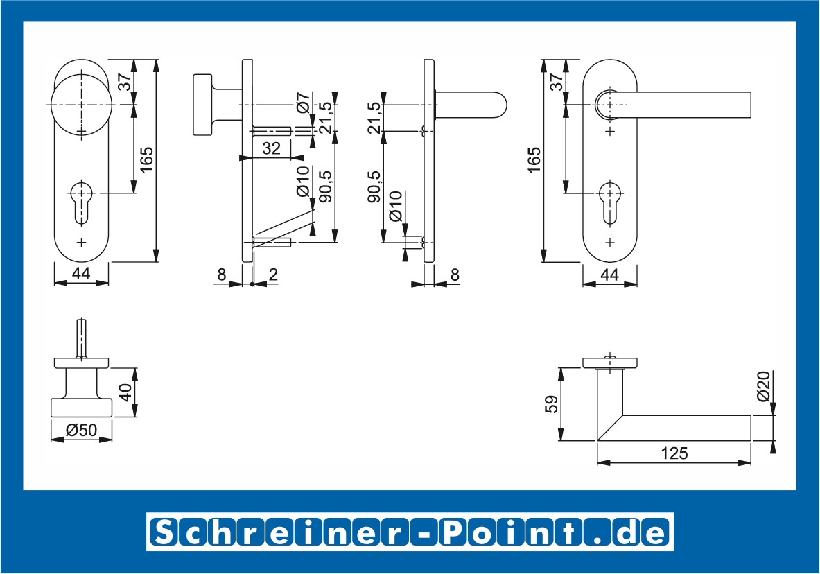 Hoppe Amsterdam Edelstahl Kurzschildgarnitur F69 E1400Z/353K, 3289348, 3289495, 3289508, 3306187